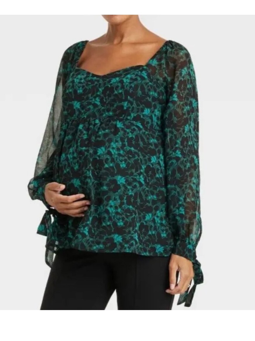 Isabel Maternity Ingrid Isabel Blouse S Green Floral Square Neck NWT